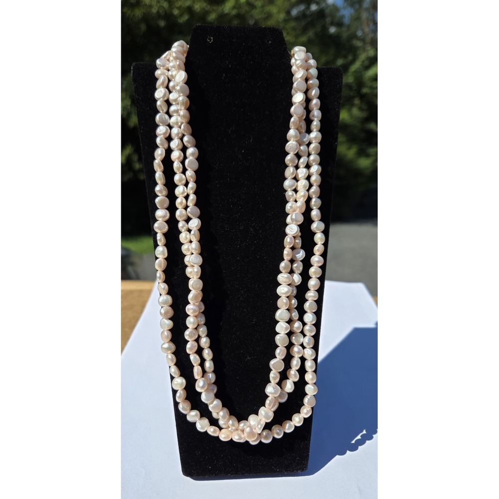Necklace - 3 Strand Pink Baroque Freshwater Cultured Pearls  17"
